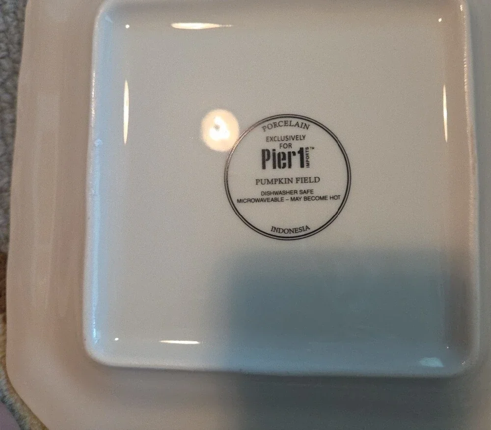 Pier 1 Pumpkin Harvest Square Salad Plates - Orange, Green, Cream Set Of 4